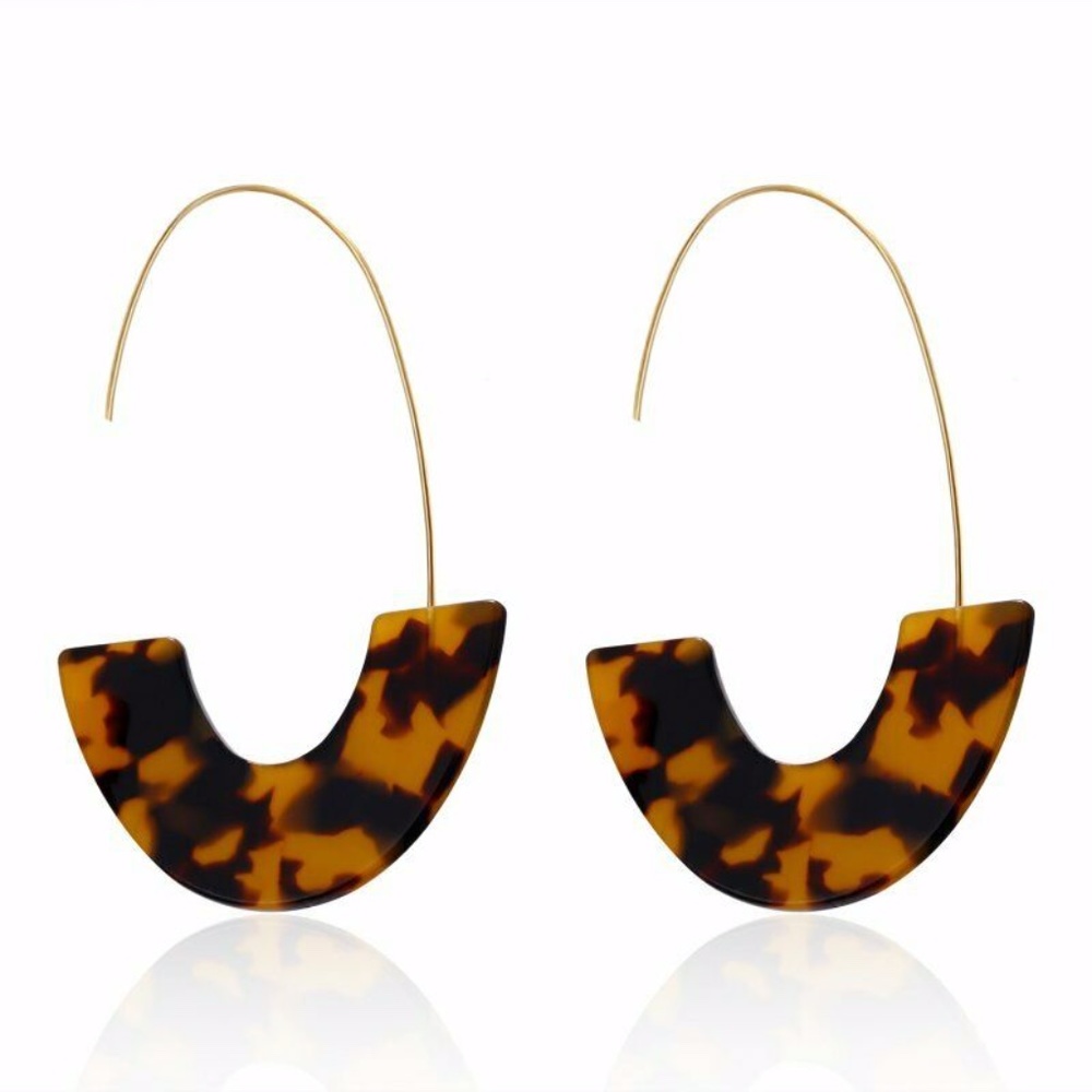 Tortoise Geometric Dangle Drop Earrings - Picture 3 of 4